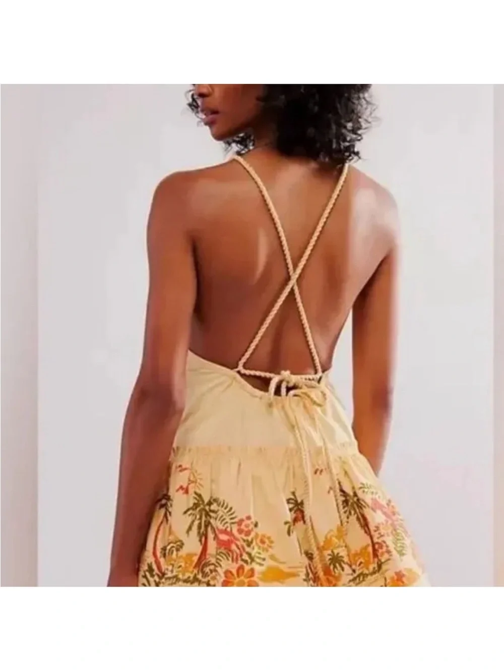 Free People Deserted Island Mini Dress Boho Apricot Combo Size L - Picture 2 of 5